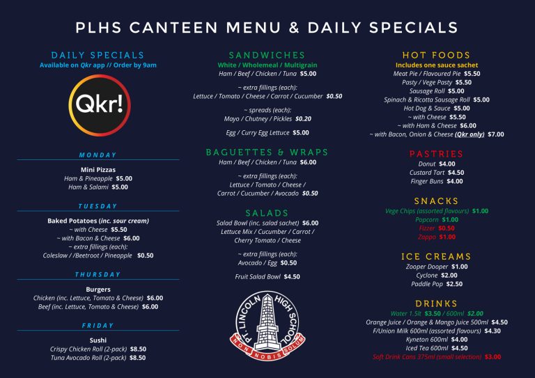 PLHS Canteen Menu & Daily Specials Port Lincoln High School