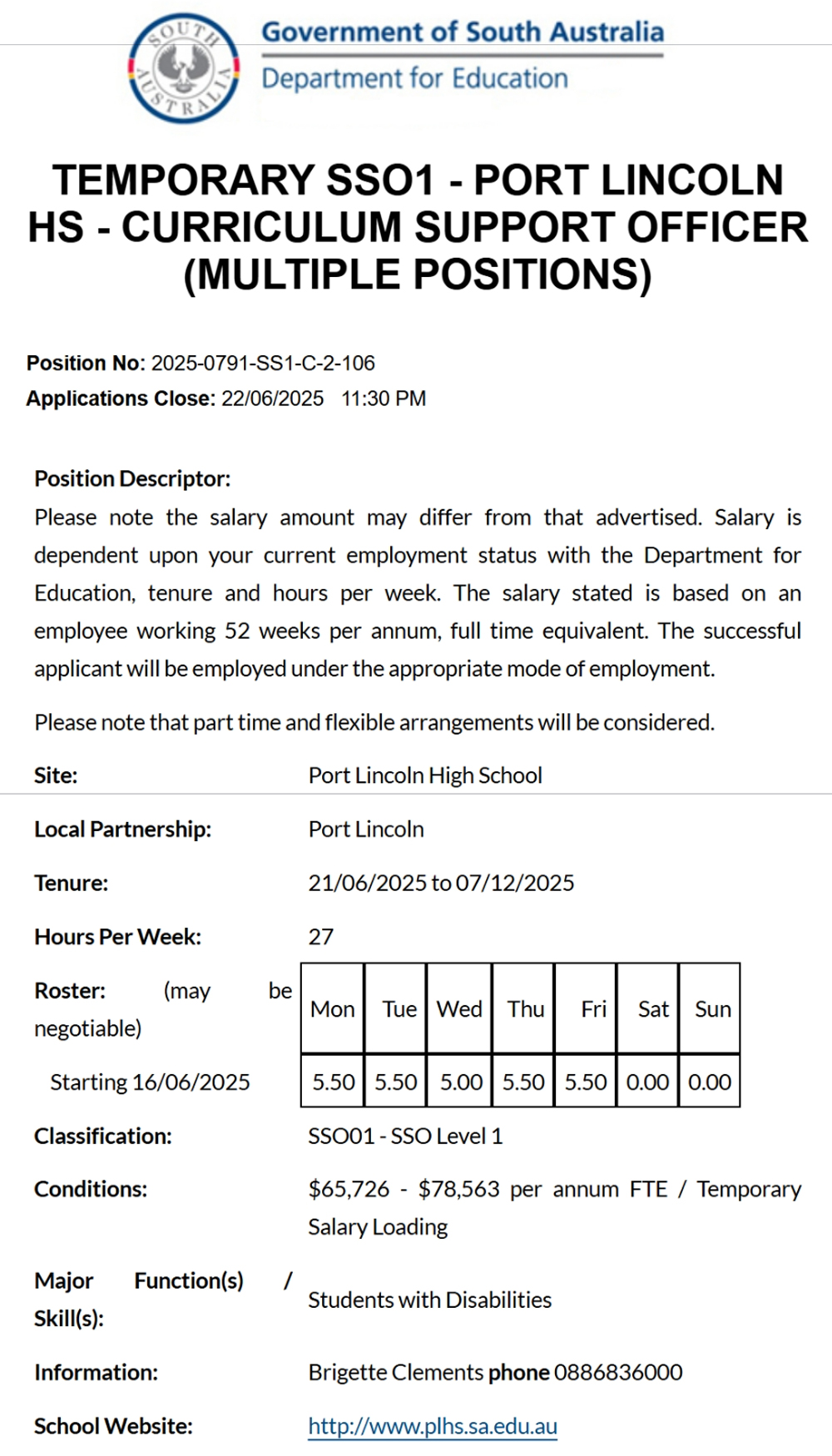 Curriculum Support Officer (SSO1) Position Vacant - Port Lincoln High ...